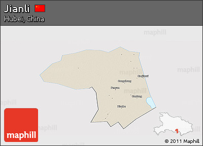 Shaded Relief Panoramic Map of Jianli, single color outside
