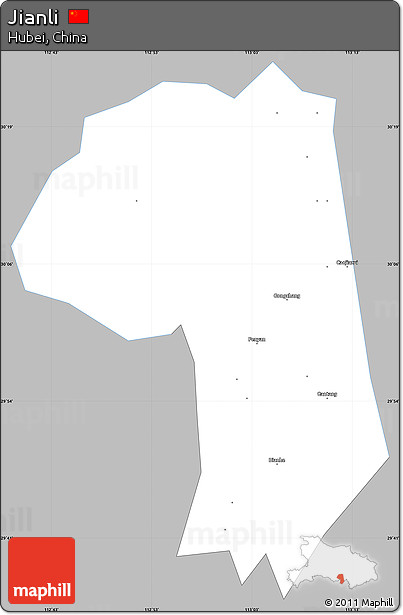 Gray Simple Map of Jianli, single color outside