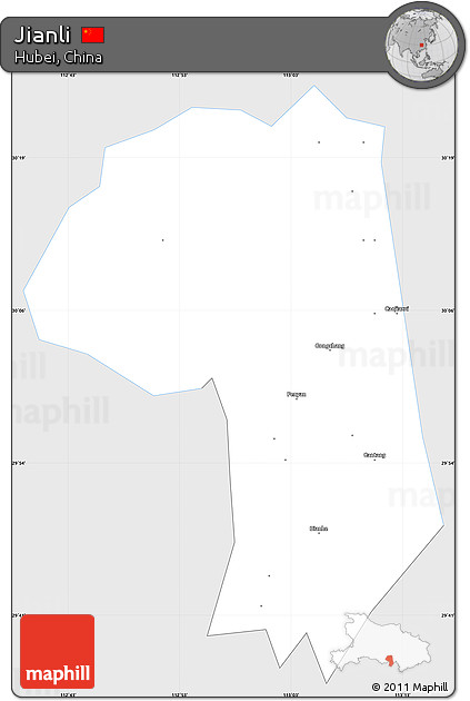 Silver Style Simple Map of Jianli, single color outside