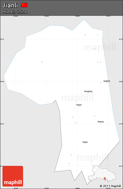 Silver Style Simple Map of Jianli, single color outside