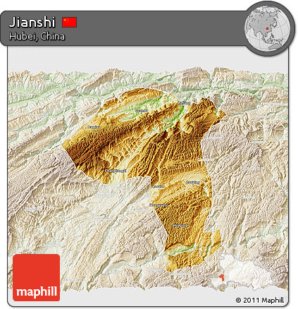 Physical 3D Map of Jianshi, lighten