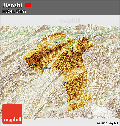 Physical 3D Map of Jianshi, lighten