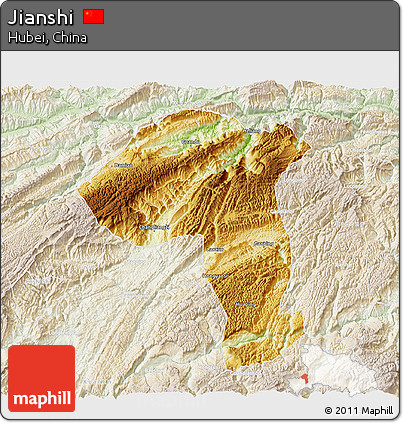 Physical 3D Map of Jianshi, lighten