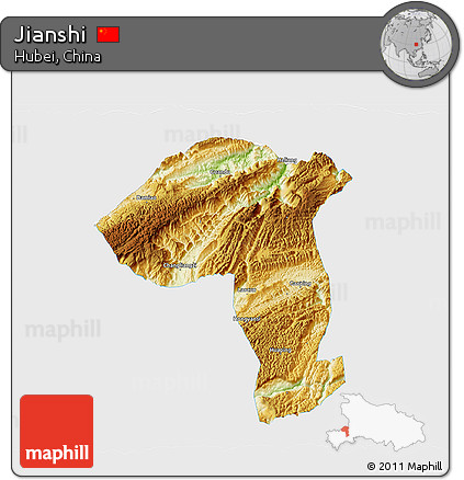 Physical 3D Map of Jianshi, single color outside