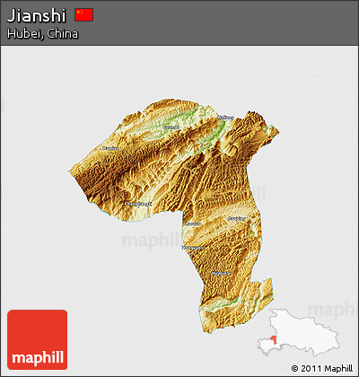 Physical 3D Map of Jianshi, single color outside