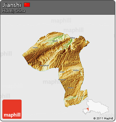 Physical 3D Map of Jianshi, single color outside