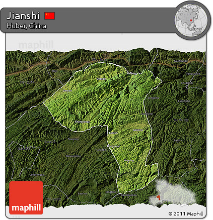Satellite 3D Map of Jianshi, darken
