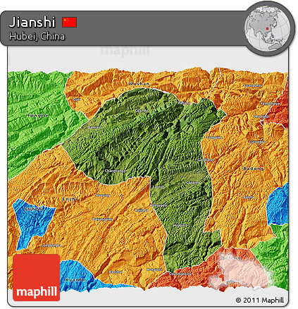 Satellite 3D Map of Jianshi, political outside