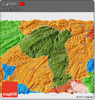 Satellite 3D Map of Jianshi, political outside