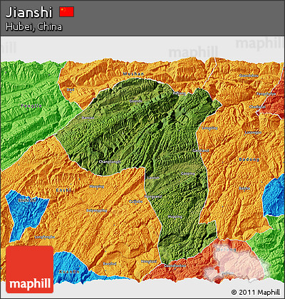 Satellite 3D Map of Jianshi, political outside