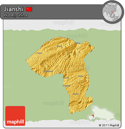 Savanna Style 3D Map of Jianshi, single color outside
