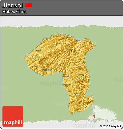Savanna Style 3D Map of Jianshi, single color outside