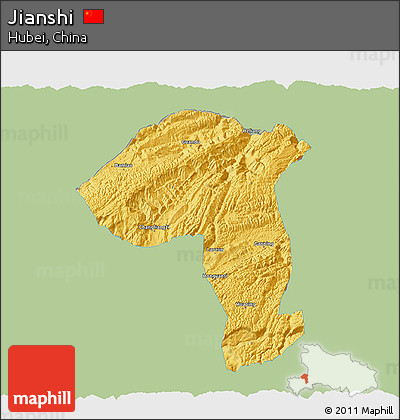 Savanna Style 3D Map of Jianshi, single color outside