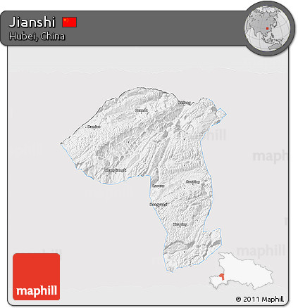 Silver Style 3D Map of Jianshi, single color outside