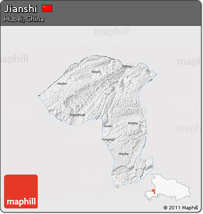 Silver Style 3D Map of Jianshi, single color outside