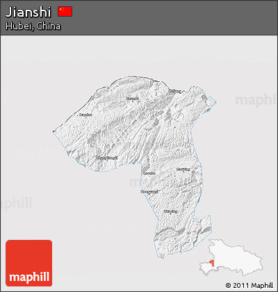 Silver Style 3D Map of Jianshi, single color outside