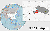 Gray Location Map of Jianshi, highlighted country, highlighted parent region, hill shading