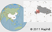Savanna Style Location Map of Jianshi, highlighted country, highlighted parent region, hill shading