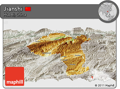 Physical Panoramic Map of Jianshi, lighten, semi-desaturated