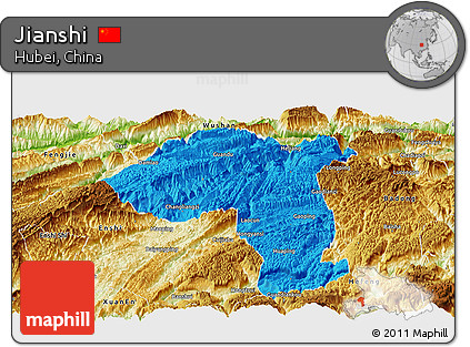 Political Panoramic Map of Jianshi, physical outside