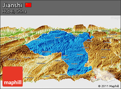 Political Panoramic Map of Jianshi, physical outside