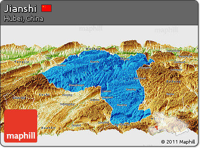 Political Panoramic Map of Jianshi, physical outside