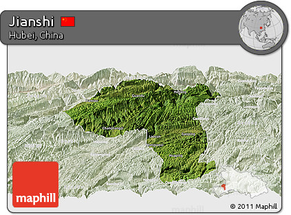 Satellite Panoramic Map of Jianshi, lighten