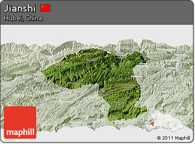 Satellite Panoramic Map of Jianshi, lighten