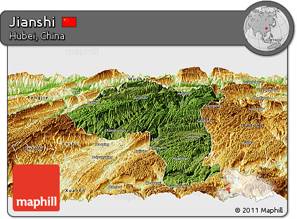 Satellite Panoramic Map of Jianshi, physical outside