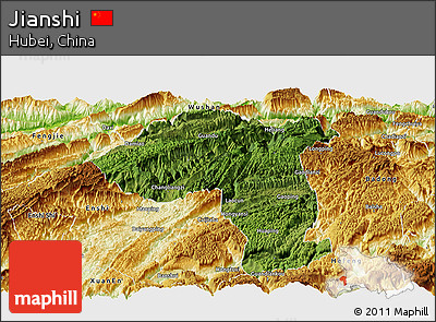 Satellite Panoramic Map of Jianshi, physical outside