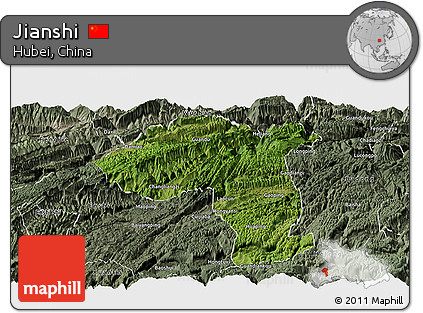 Satellite Panoramic Map of Jianshi, semi-desaturated