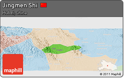 Political Panoramic Map of Jingmen Shi, lighten
