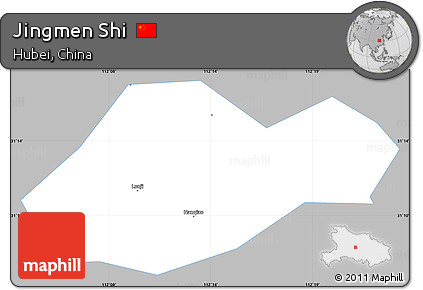 Gray Simple Map of Jingmen Shi, single color outside