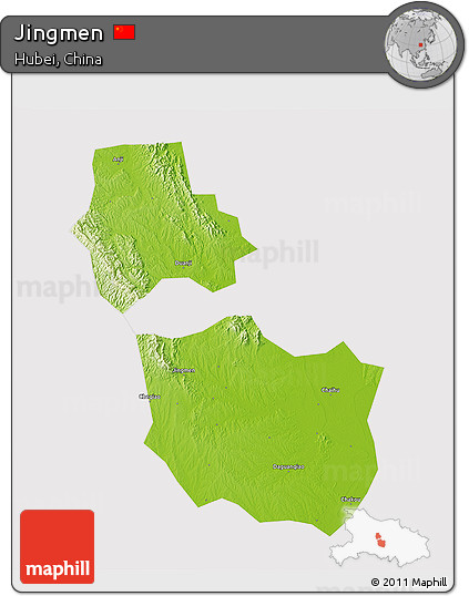 Physical 3D Map of Jingmen, cropped outside