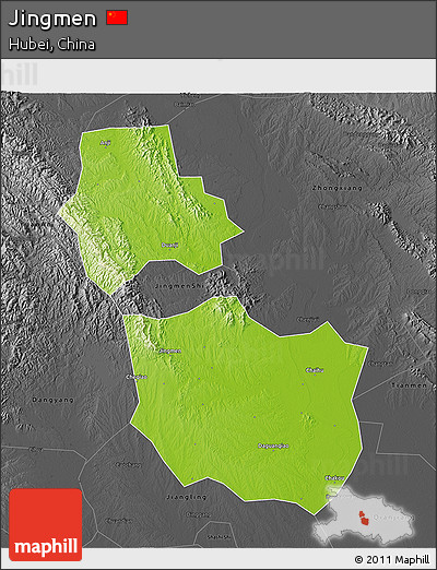 Physical 3D Map of Jingmen, darken, desaturated