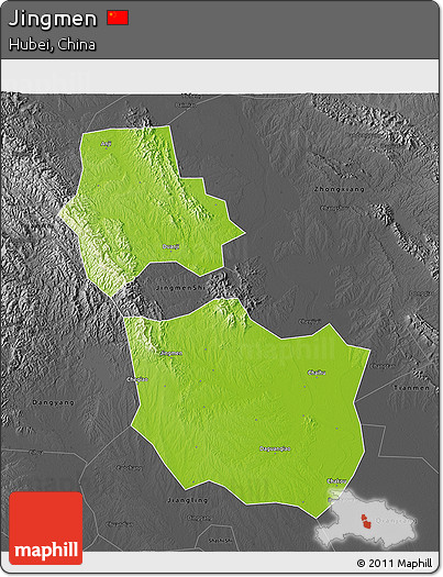 Physical 3D Map of Jingmen, darken, desaturated