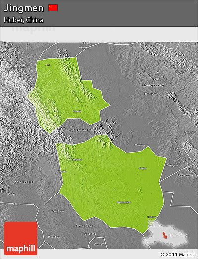 Physical 3D Map of Jingmen, desaturated