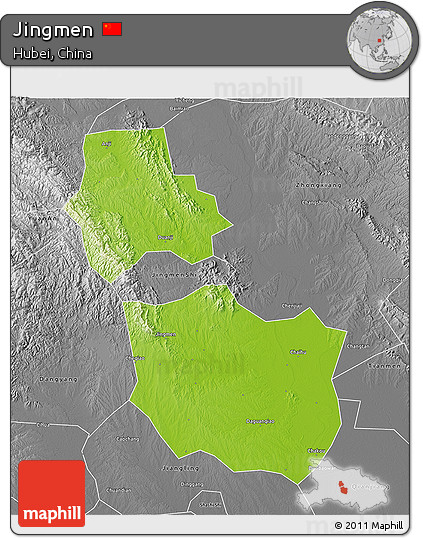 Physical 3D Map of Jingmen, desaturated