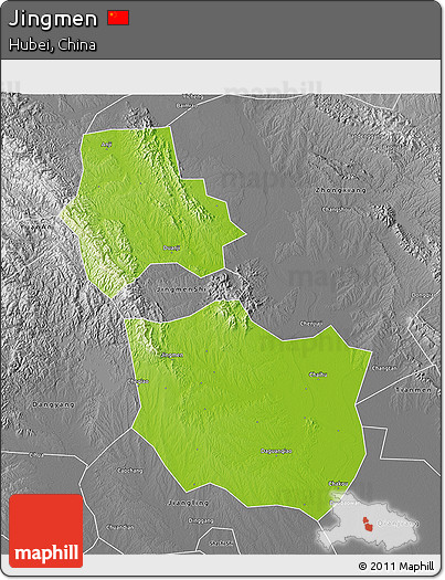 Physical 3D Map of Jingmen, desaturated