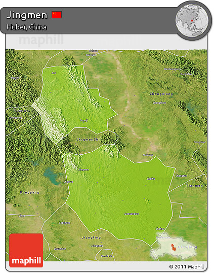 Physical 3D Map of Jingmen, satellite outside