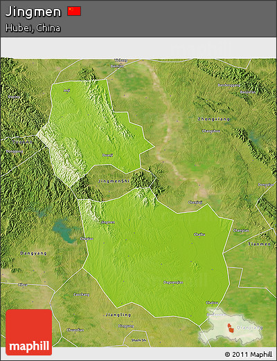 Physical 3D Map of Jingmen, satellite outside