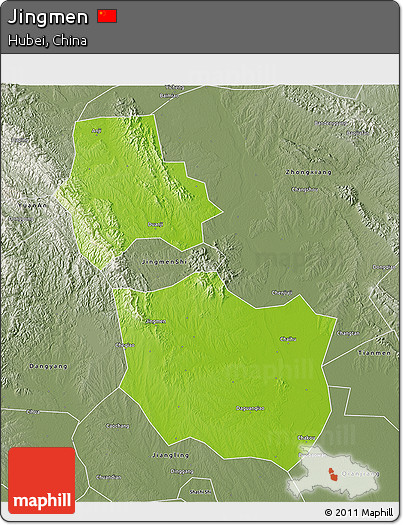 Physical 3D Map of Jingmen, semi-desaturated