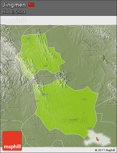 Physical 3D Map of Jingmen, semi-desaturated