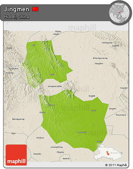 Physical 3D Map of Jingmen, shaded relief outside