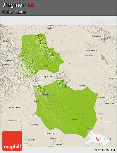Physical 3D Map of Jingmen, shaded relief outside
