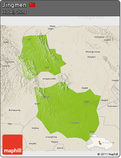 Physical 3D Map of Jingmen, shaded relief outside