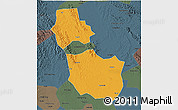 Political 3D Map of Jingmen, darken, semi-desaturated