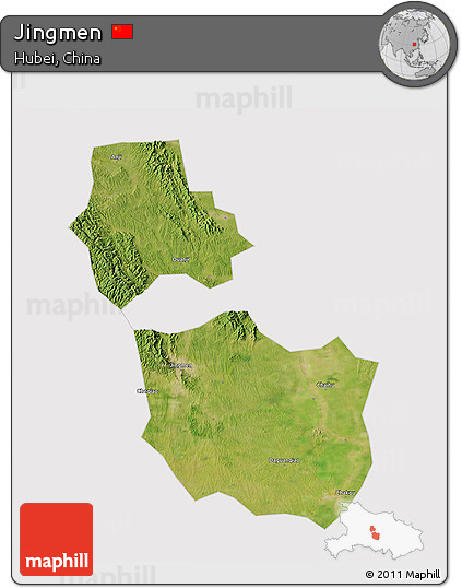 Satellite 3D Map of Jingmen, cropped outside