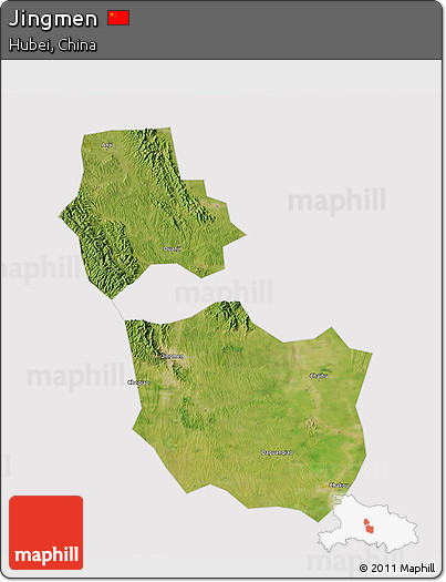 Satellite 3D Map of Jingmen, cropped outside