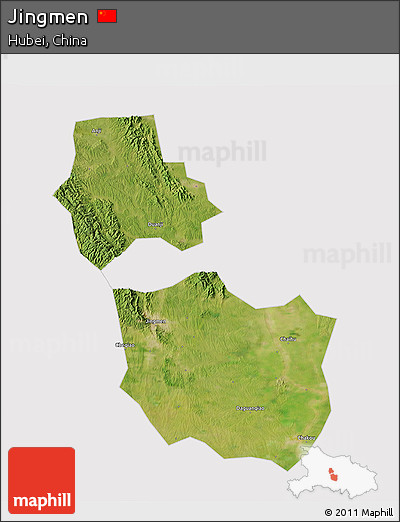 Satellite 3D Map of Jingmen, cropped outside